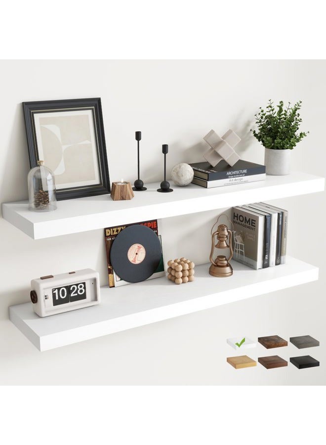 Marsmiles Floating Shelves for Wall, 48Wx9Dx1.5H, 2 Pack, White - Image 1