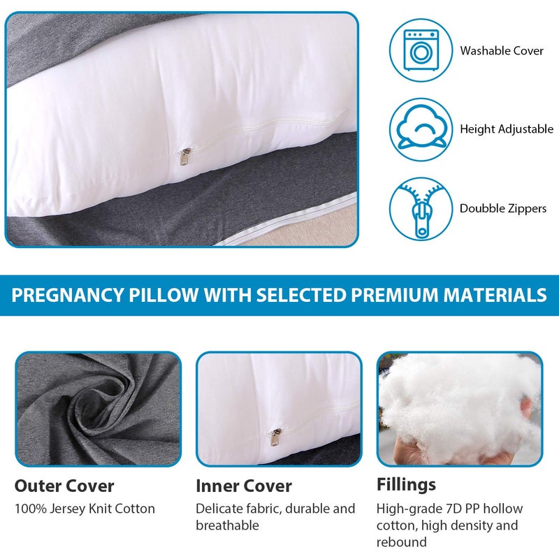 Victostar Pregnancy Pillow,57 inches U Shaped Maternity Pillow with Removable Cover Full Body Pillow Support for Back, HIPS, Legs, Belly (Dark Gray) - Image 3