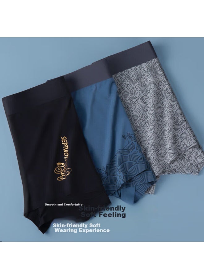 Septwolves Men's Underwear, Graphene Antibacterial Ice Silk Cool-feeling Seamless Boxer Briefs, 3-pack, Luxury Style - Image 4
