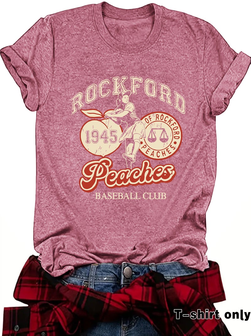 Round Neck Short Sleeve T-Shirt Printed Rockford Peaches Comfortable T-Shirt Design Sense - Image 3