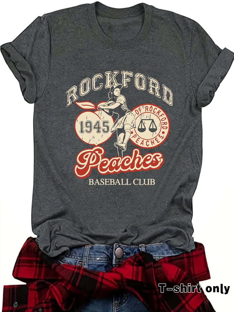 Round Neck Short Sleeve T-Shirt Printed Rockford Peaches Comfortable T-Shirt Design Sense - Image 2