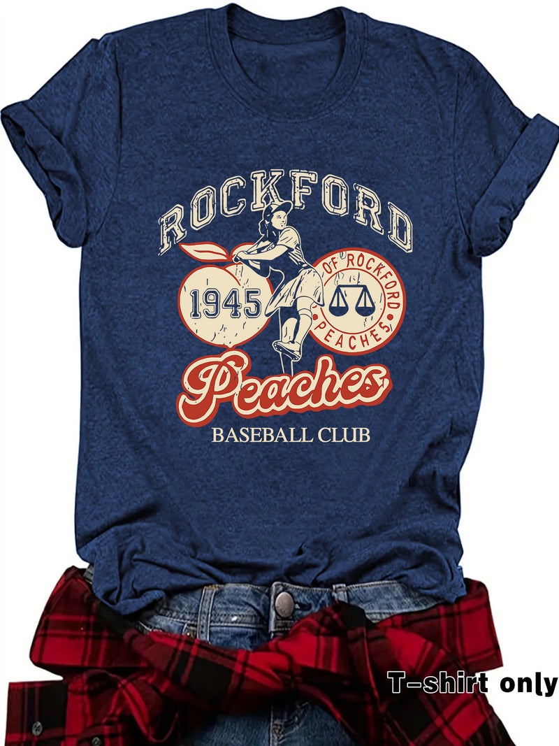 Round Neck Short Sleeve T-Shirt Printed Rockford Peaches Comfortable T-Shirt Design Sense - Image 1