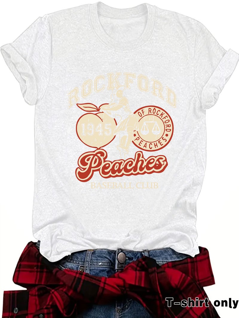 Round Neck Short Sleeve T-Shirt Printed Rockford Peaches Comfortable T-Shirt Design Sense - Image 4