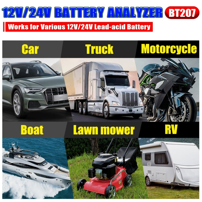 اختبار بطارية BT207 12V 24V مع خاصية SOC SOH والطباعة السحابية وشاشة TFT بحجم 2.8 بوصة للسيارات والشاحنات والمركبات الترفيهية والدراجات النارية والقوارب - Image 3