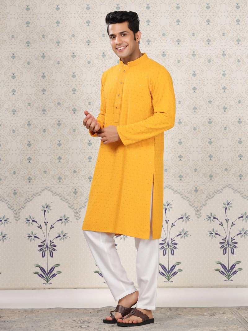 SWAGG INDIA كُرتا مزخرف بالزهور من مزيج الرايون للرجال | ملابس تقليدية - Image 3