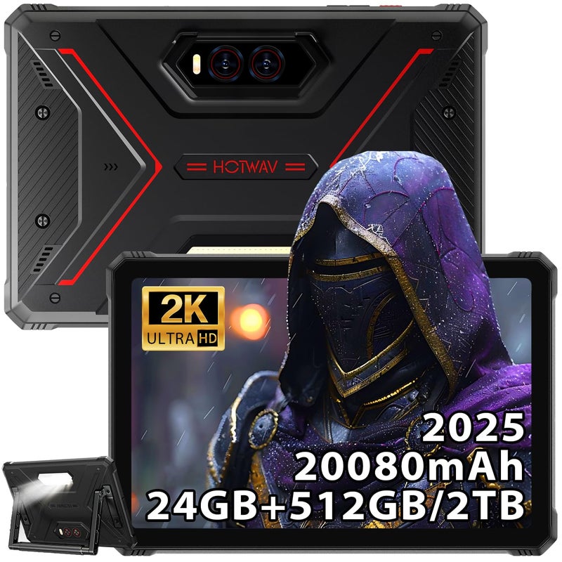 HOTWAV R9 Plus Rugged Tablet 11 Inch 2K FHD Waterproof Tablets 24GB 512GBTF 2TB Android 14 Tablet 20080mAh Battery 64MP16MP OctaCore Dual SIM 4GWLAN 5IP68IP69KFace IDGPSOTGGemin AI