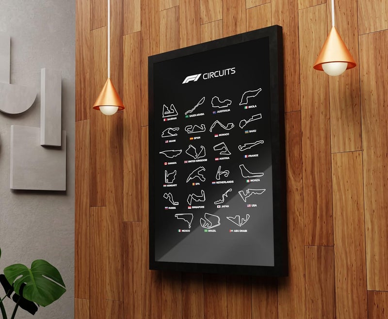FRAMEO STORE Formula 1 circuits glass framed poster F1 circuits wall art poster A3 size 12 X 18 Inches - Image 3