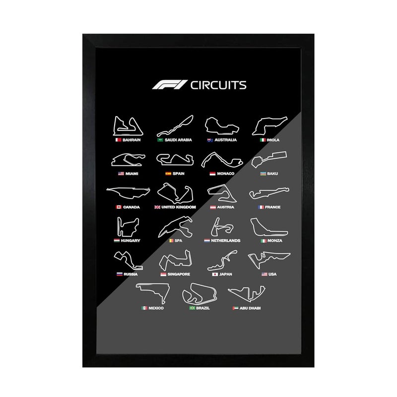 FRAMEO STORE Formula 1 circuits glass framed poster F1 circuits wall art poster A3 size 12 X 18 Inches - Image 1