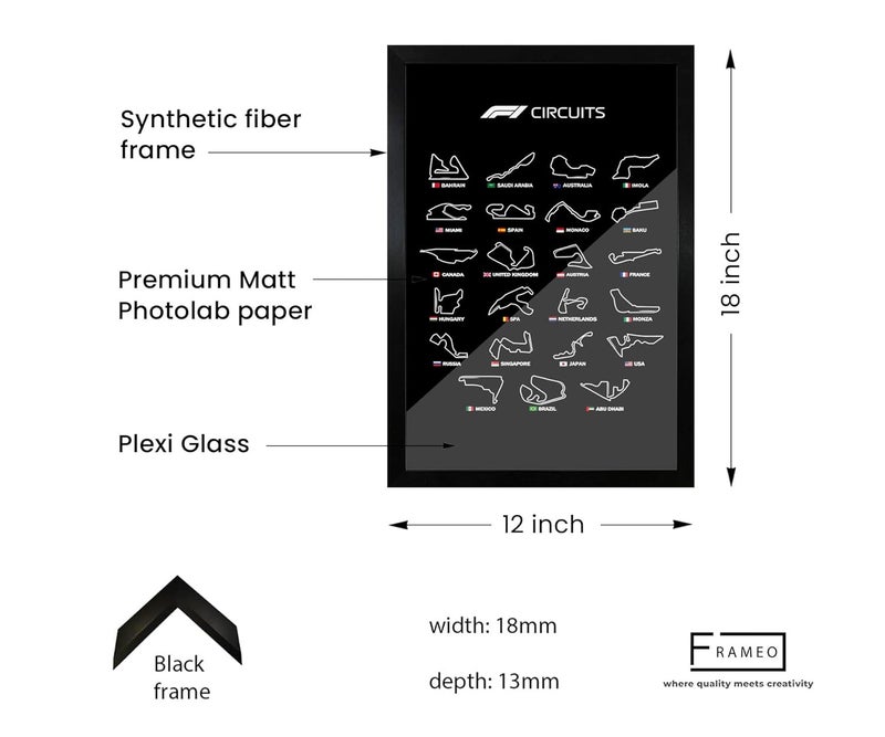 FRAMEO STORE Formula 1 circuits glass framed poster F1 circuits wall art poster A3 size 12 X 18 Inches - Image 4