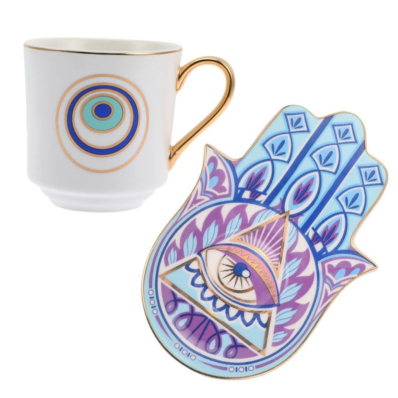 Turkish Evil Eye Ceramic Coffee Cup Saucer Set For Home Kitchen - Image 2