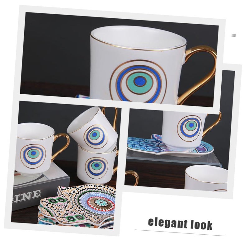 Turkish Evil Eye Ceramic Coffee Cup Saucer Set For Home Kitchen - Image 4