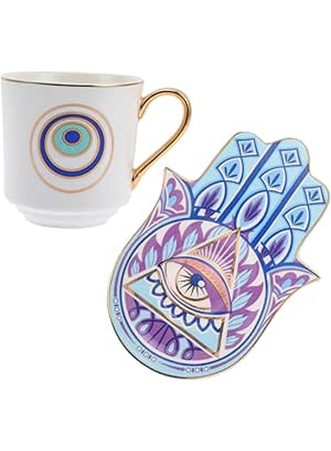 Turkish Evil Eye Ceramic Coffee Cup Saucer Set For Home Kitchen - Image 1