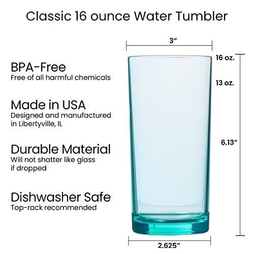 US Acrylic Classic Plastic Reusable Drinking Glasses (Set of 6) 16oz Water Cups Assorted Colors | BPA-Free Tumblers, Made in USA | Top-Rack Dishwasher Safe - Image 5