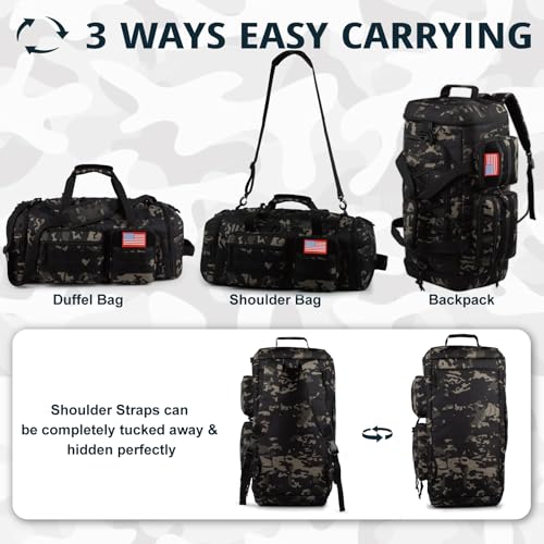 ATRIPACK Tactical Gym Bag for Men，50L Large 3 in 1 Sports Duffle Bag with Shoes Compartment for Travel,Water Resistant Travel Backpack Weekender Overnight Bag with Wet Pocket for Women - Image 5