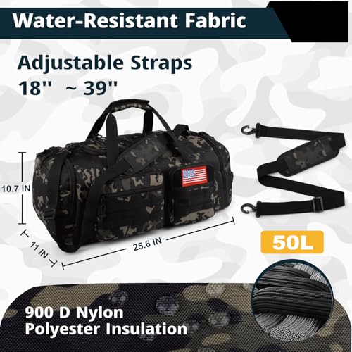 ATRIPACK Tactical Gym Bag for Men，50L Large 3 in 1 Sports Duffle Bag with Shoes Compartment for Travel,Water Resistant Travel Backpack Weekender Overnight Bag with Wet Pocket for Women - Image 4