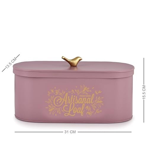 Elan Gingham and Blooms Bread Box with Tweet Bird Knob, Food-Grade Storage for Bread and Bakery Storage Container (Mauve) - Image 2