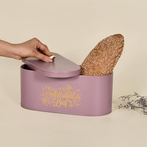 Elan Gingham and Blooms Bread Box with Tweet Bird Knob, Food-Grade Storage for Bread and Bakery Storage Container (Mauve) - Image 4