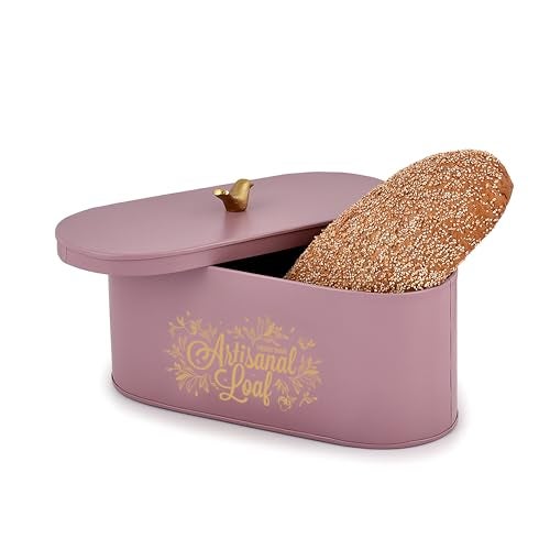 Elan Gingham and Blooms Bread Box with Tweet Bird Knob, Food-Grade Storage for Bread and Bakery Storage Container (Mauve) - Image 5