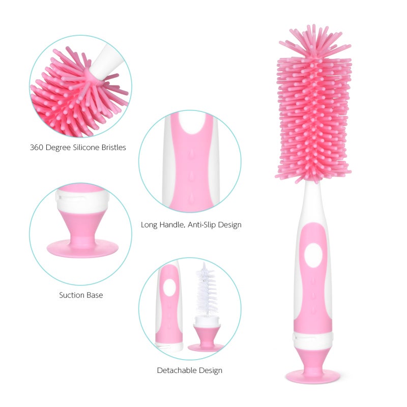 Silicone Bottle Brush: 360 Degree Soft Bristles - Scratch-Free Detachable Small Brush Long Handle With Non-Slip Design for Baby Bottle Cleaning, Hard-To-Reach Corners - Image 5