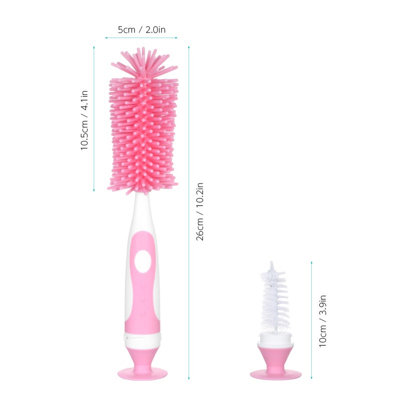 Silicone Bottle Brush: 360 Degree Soft Bristles - Scratch-Free Detachable Small Brush Long Handle With Non-Slip Design for Baby Bottle Cleaning, Hard-To-Reach Corners - Image 3