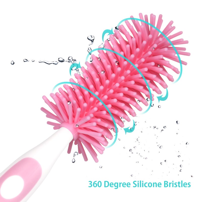 Silicone Bottle Brush: 360 Degree Soft Bristles - Scratch-Free Detachable Small Brush Long Handle With Non-Slip Design for Baby Bottle Cleaning, Hard-To-Reach Corners - Image 4
