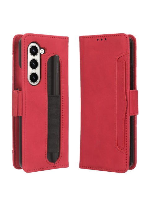 Wallet Case for Samsung Galaxy Z Fold 5 Case with Pen Holder, PU Leather Cover with Card Holders, Wireless Charging Flip Magnetic Back Accessories Compatible for Z Fold 5 [Not Include the Pen]