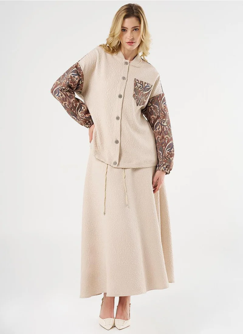 Kayra Jacquard Detailed Textured Jacket Cream