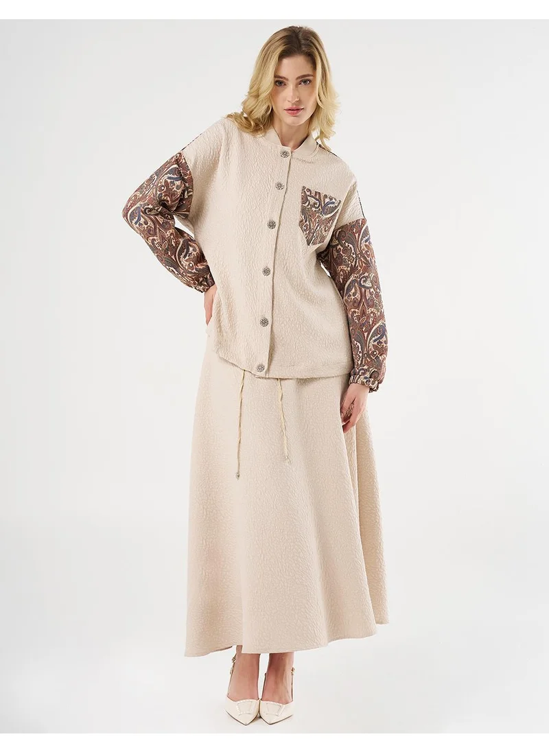Kayra Jacquard Detailed Textured Jacket Cream