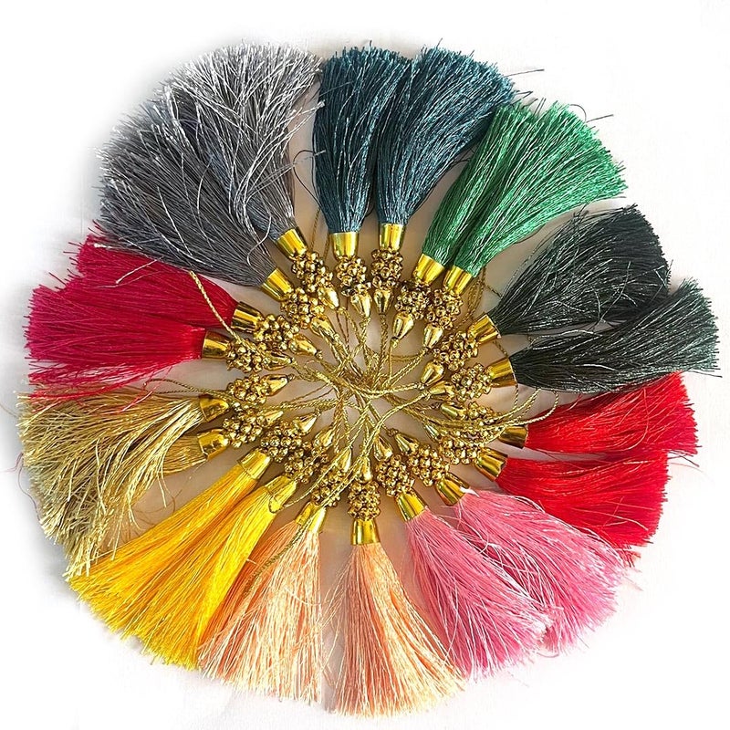 ADIKALA Adikala Silk Tassels for Saree Pallu Choli Blouse Dupatta DIY Art Craft and Gifting Decor 12 Multi Color - Image 1