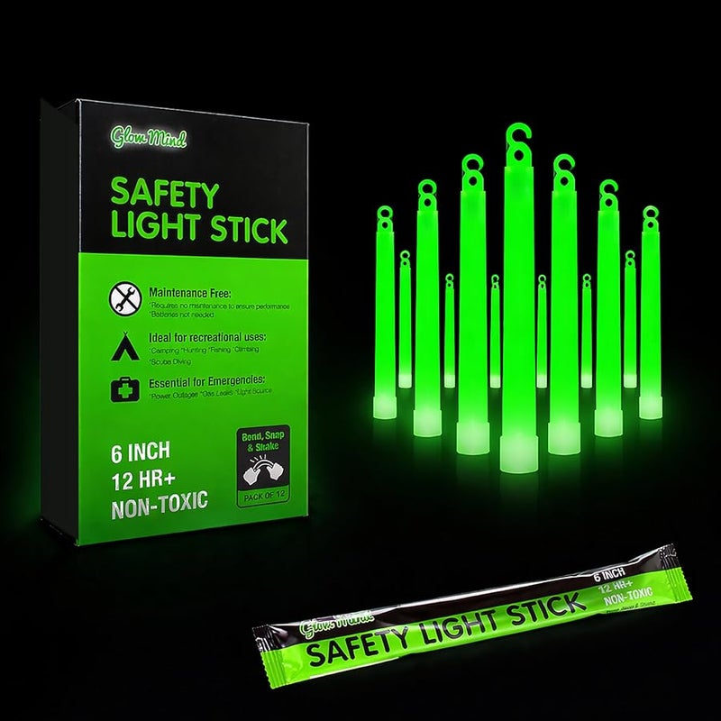 Glow Mind Green Emergency Glow Sticks - Ultra Bright Long Lasting Industrial Grade Glowsticks for Survival Gear, Camping Lights, Power Outages and Military - Image 1