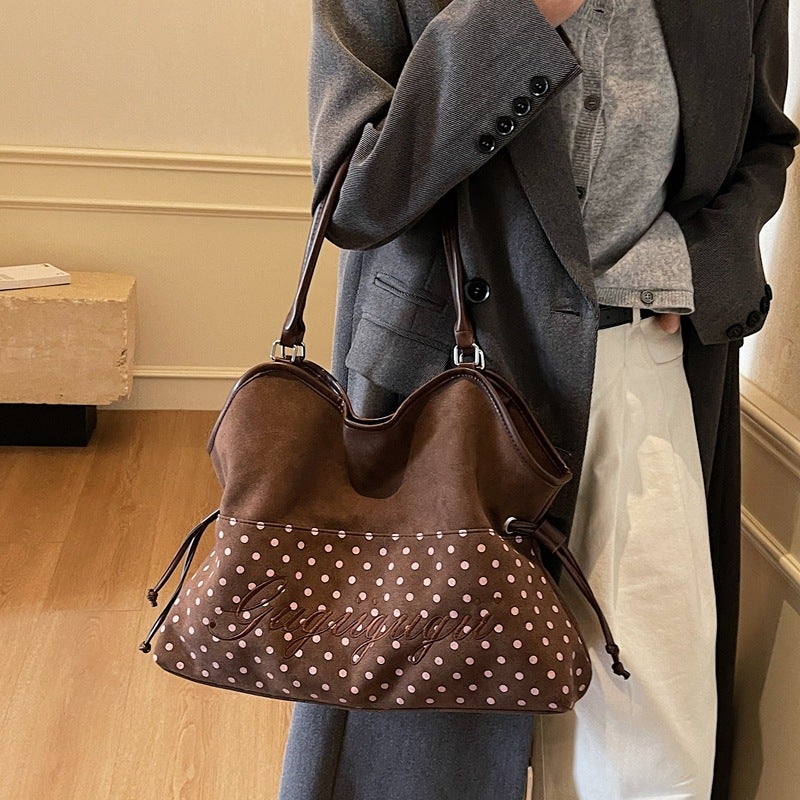 Women's Suede Tote Bag 2025 Large Capacity Polka Dot Handbag - Image 3