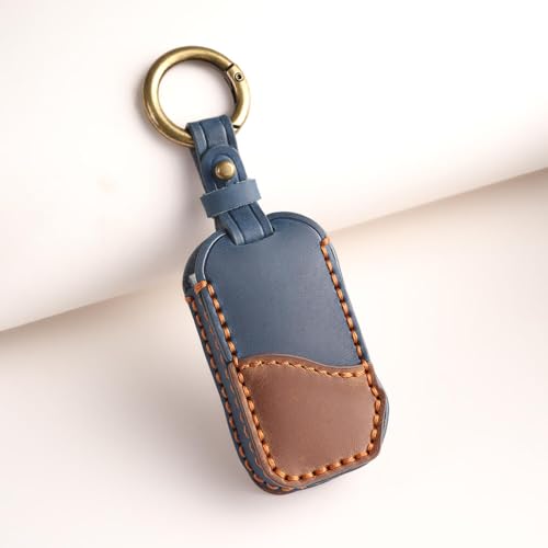 keyzone Dual Leather Key Cover fit for Kia Carens Clavis, Seltos, Sonet 2023 Facelift Carens 4 Button smart Key (Blue-Brown) - Image 2