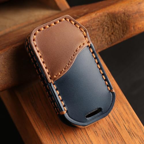keyzone Dual Leather Key Cover fit for Kia Carens Clavis, Seltos, Sonet 2023 Facelift Carens 4 Button smart Key (Blue-Brown) - Image 4