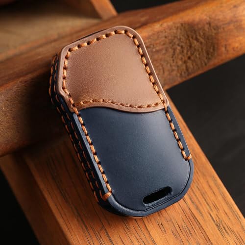 keyzone Dual Leather Key Cover fit for Kia Carens Clavis, Seltos, Sonet 2023 Facelift Carens 4 Button smart Key (Blue-Brown) - Image 5
