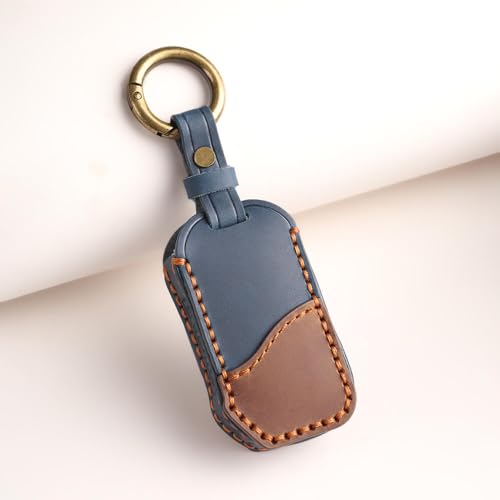 keyzone Dual Leather Key Cover fit for Kia Carens Clavis, Seltos, Sonet 2023 Facelift Carens 4 Button smart Key (Blue-Brown) - Image 3