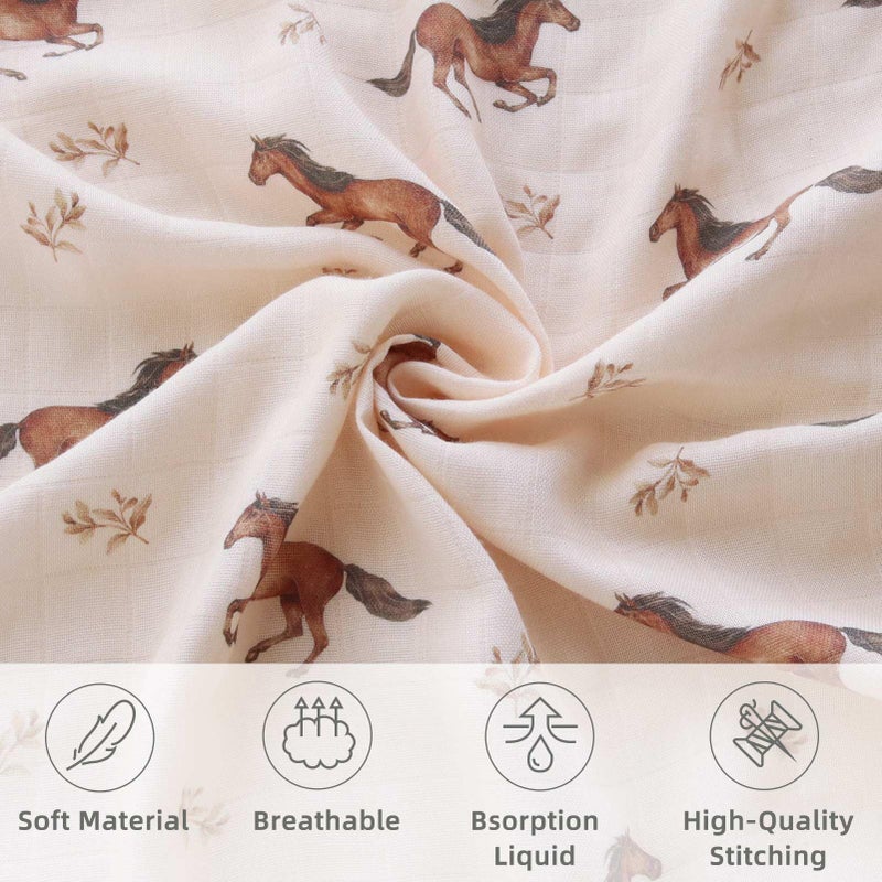 Lifetree Baby Swaddle Blankets  Boys Girls Muslin Swaddling Wrap Receiving Blanket For Newborn  70% Viscose From Bamboo And 30% Cotton  Large 47"" X 47""  Horse And Blue Checkered Pattern - Image 4