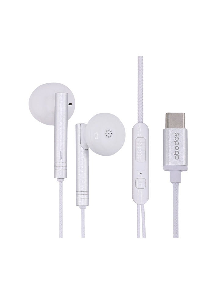 Abodos AS-ES518 Type-C Earphones – Noise Isolating In-Ear Headphones with Pure Sound & Powerful Bass (White) - Image 2