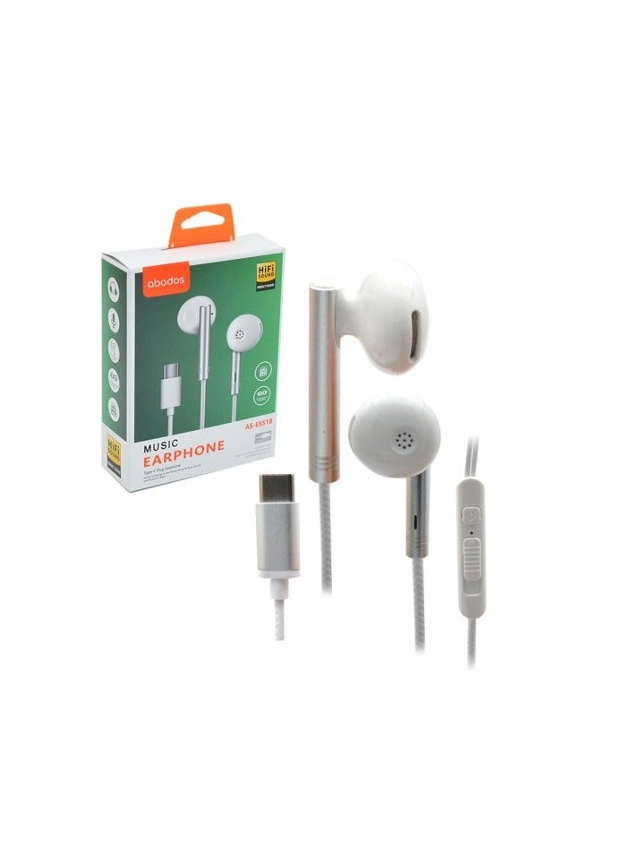 Abodos AS-ES518 Type-C Earphones – Noise Isolating In-Ear Headphones with Pure Sound & Powerful Bass (White) - Image 3