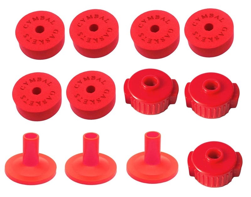 Jiayouy 12pcs Cymbal Hi-Hat Stands Accessory with 40mm Cymbal Washer Cushions Cymbal Sleeves Quick-Set Cymbal Nut (Red) - Image 1
