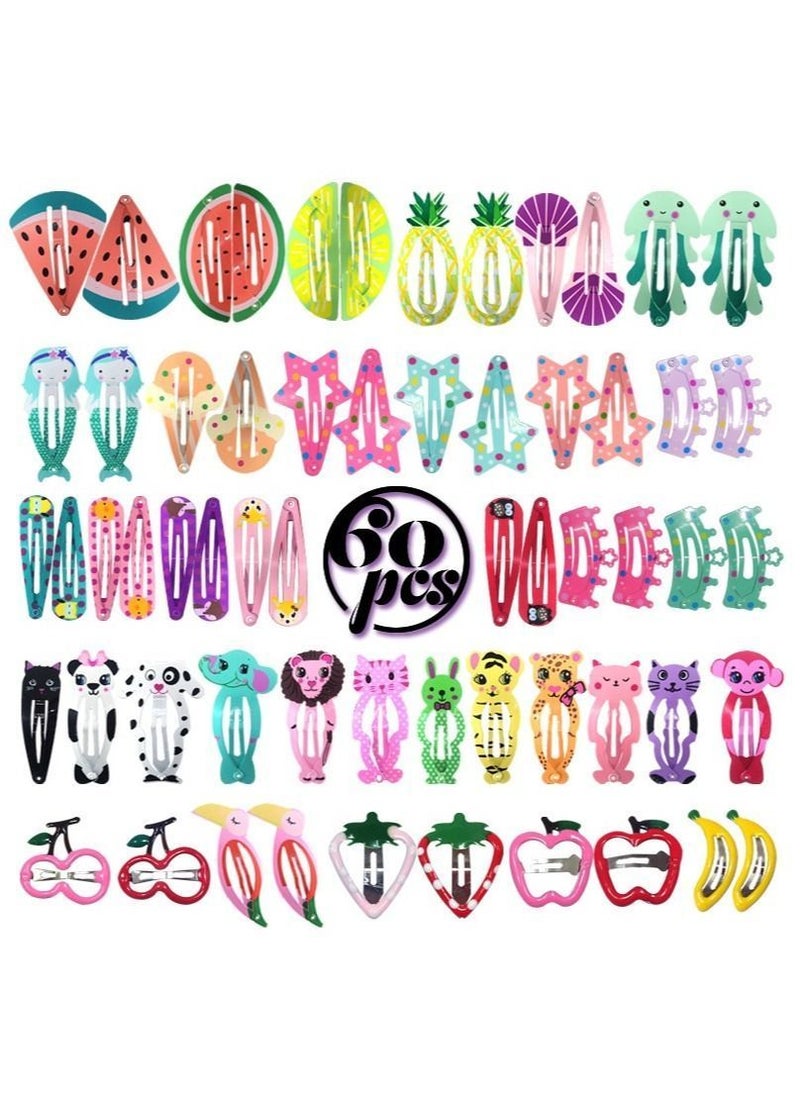 Y&D - 60Pcs baby girls hair clips animal pattern metal snap pins cartoon design hairpins for kids toddlers lovely accessories - Image 1
