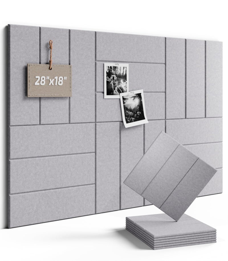 Fluxynara Felt Bulletin Board Tiles -28"x18" with 40 Adhesive Tabs, Cork Board Alternative for Office Decor, Push Pin Board Wall Organizer 6-Pack (Soft Gray) - Image 1