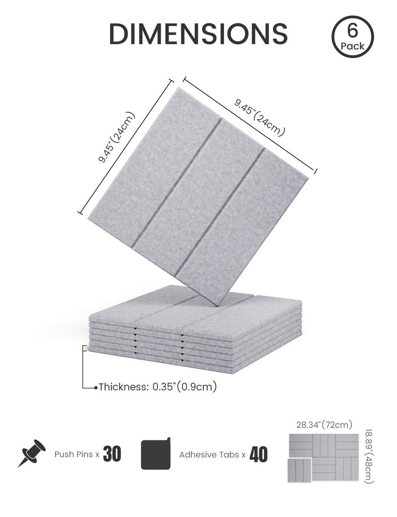 Fluxynara Felt Bulletin Board Tiles -28"x18" with 40 Adhesive Tabs, Cork Board Alternative for Office Decor, Push Pin Board Wall Organizer 6-Pack (Soft Gray) - Image 2