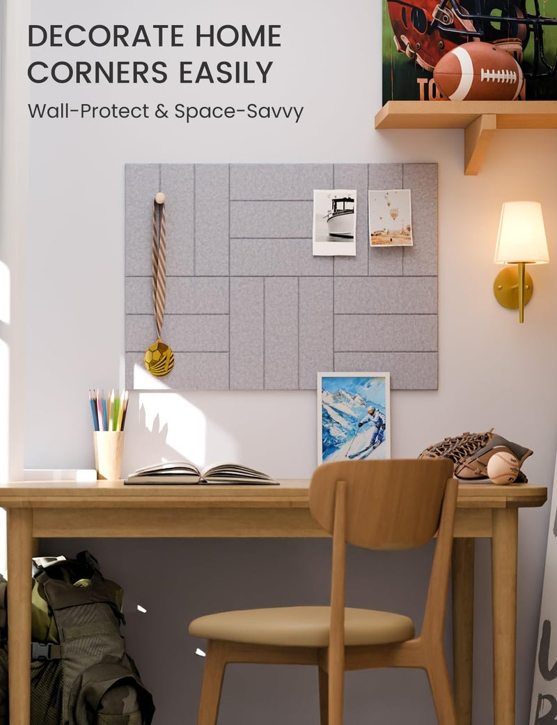 Fluxynara Felt Bulletin Board Tiles -28"x18" with 40 Adhesive Tabs, Cork Board Alternative for Office Decor, Push Pin Board Wall Organizer 6-Pack (Soft Gray) - Image 5