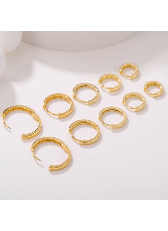 Senteria Small Gold Hoop Earrings 5 Pairs 14K Gold Plated Hoop Earrings for Women Hypoallergenic Gold Huggie Hoop Earrings Cartilage Sleeper Small Hoop Earrings for Women Men 8/10/12/14/16mm  - Image 5