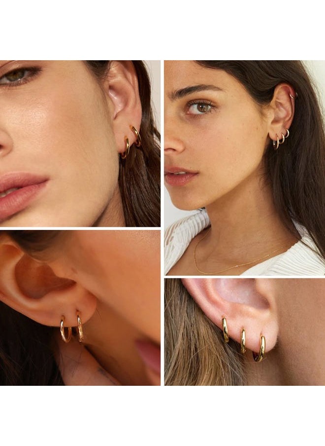 Senteria Small Gold Hoop Earrings 5 Pairs 14K Gold Plated Hoop Earrings for Women Hypoallergenic Gold Huggie Hoop Earrings Cartilage Sleeper Small Hoop Earrings for Women Men 8/10/12/14/16mm  - Image 4