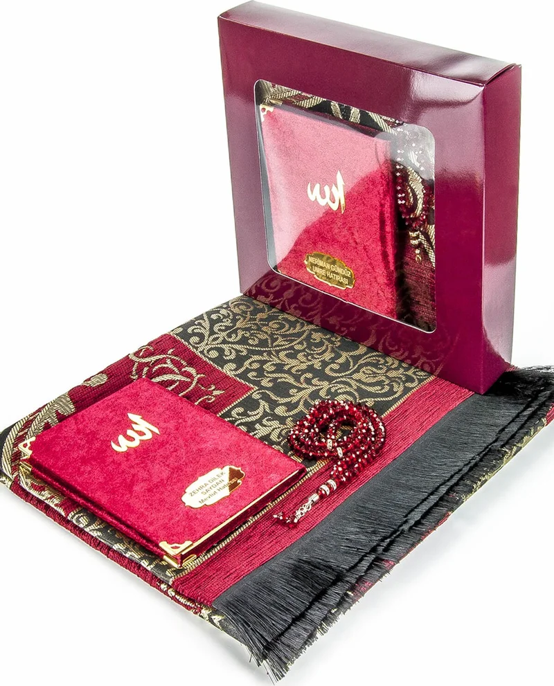 ايهفان Ihvan Hajj Umrah Mevlid Set 23 Names Printed Velvet Covered Yasin + Prayer Rug + Prayer Beads