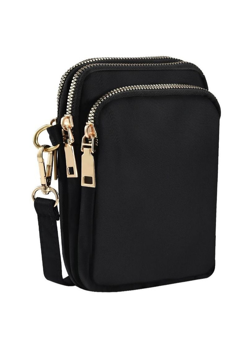 Nylon Three-Layer Diagonal Bag - Black - Image 1
