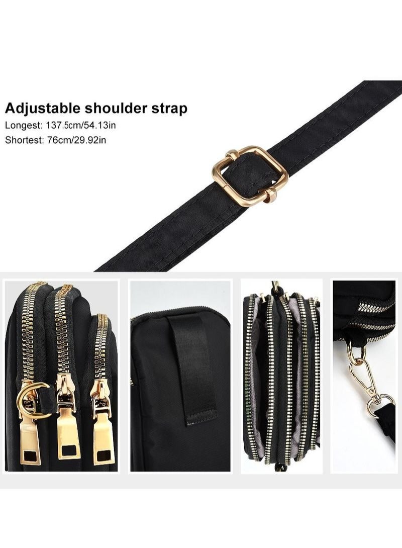 Nylon Three-Layer Diagonal Bag - Black - Image 3