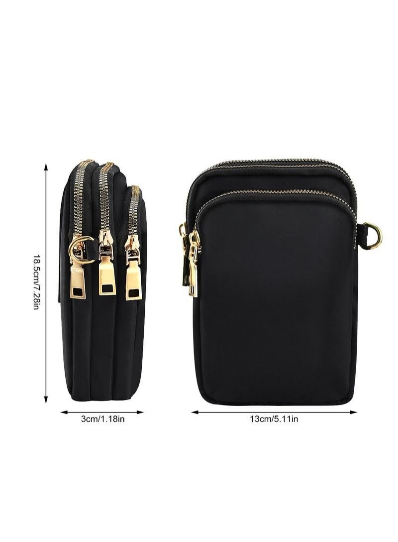 Nylon Three-Layer Diagonal Bag - Black - Image 2
