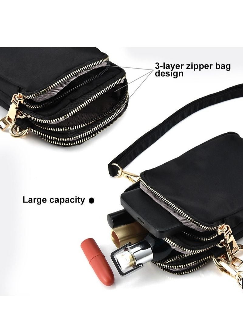 Nylon Three-Layer Diagonal Bag - Black - Image 4